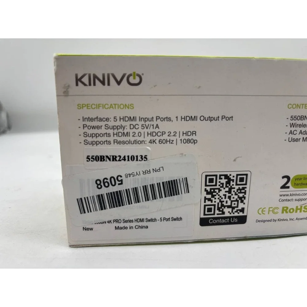 KINIVO 550BN PRO SERIES 5 Port HDMI Switch 4K 60Hz HDR 18Gbps HDCP 2.2